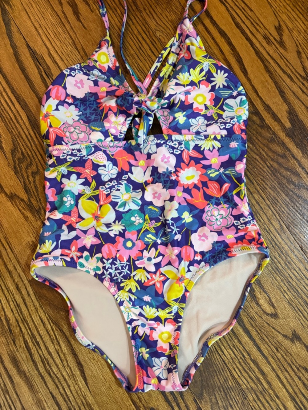 Tea Collection Navy Floral One-Piece Swimsuit with Pink & Yellow Accents size 12